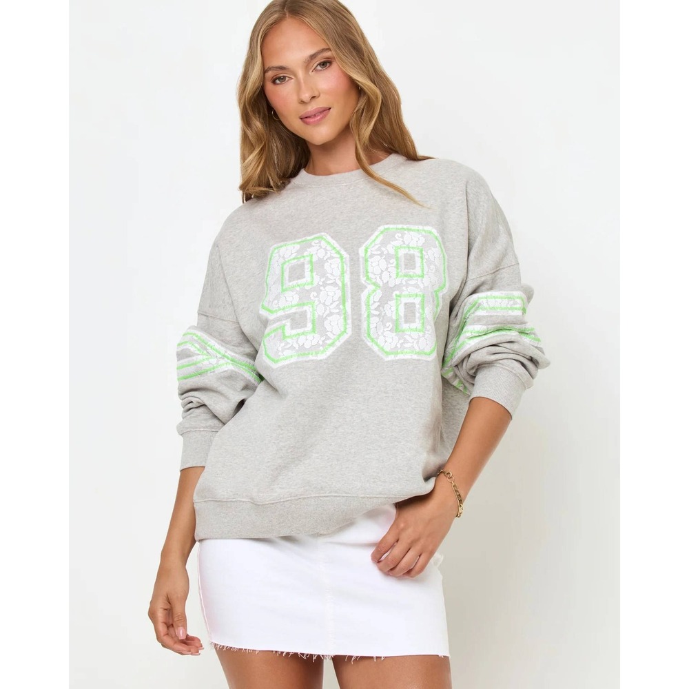 L*Space Legend Sweatshirt  Varsity Oversized Sweatshirt Gray Neon Green